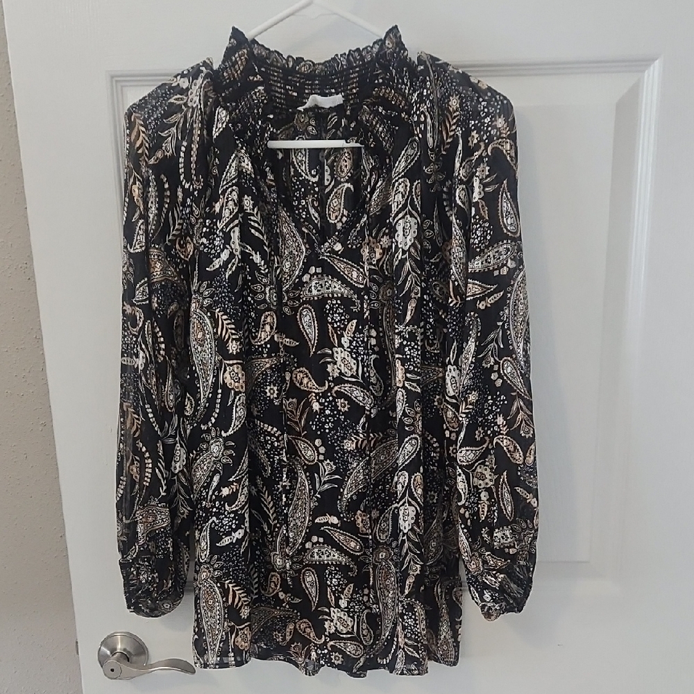 First Love Black and Cream Paisley Sheer Blouse